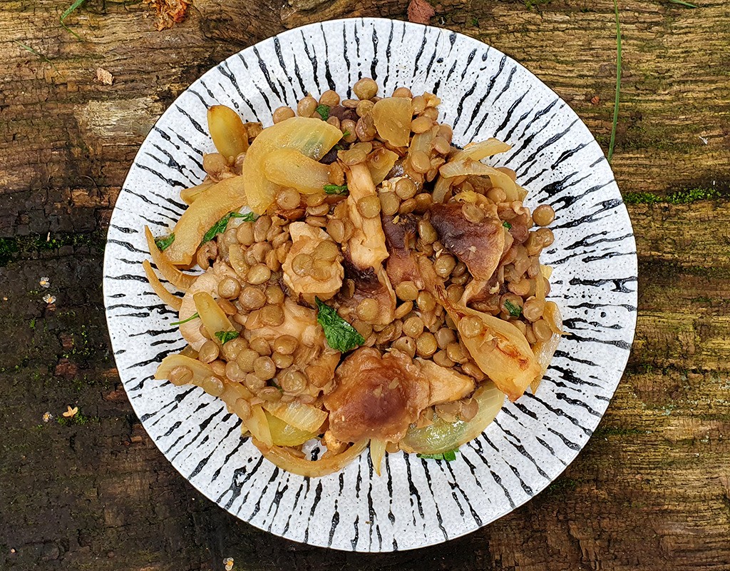 Green lentils with shiitake and miso