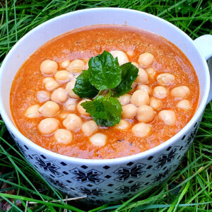 Harissa roasted pepper and cauliflower soup