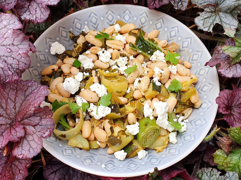 Pan-fried greens with beans