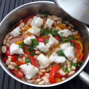 Peperonata with beans and fish