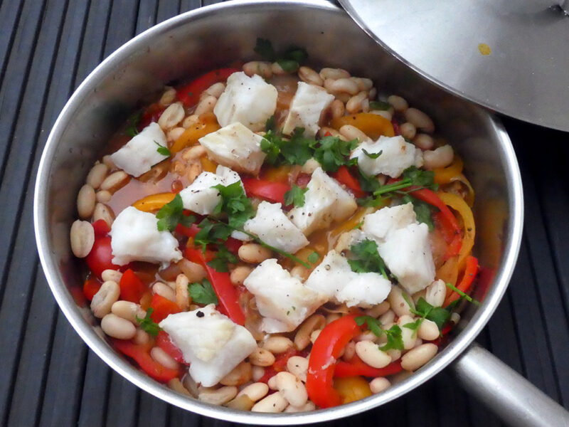 Peperonata with beans and fish