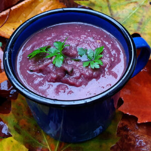 Sweet potato, red cabbage and bean soup