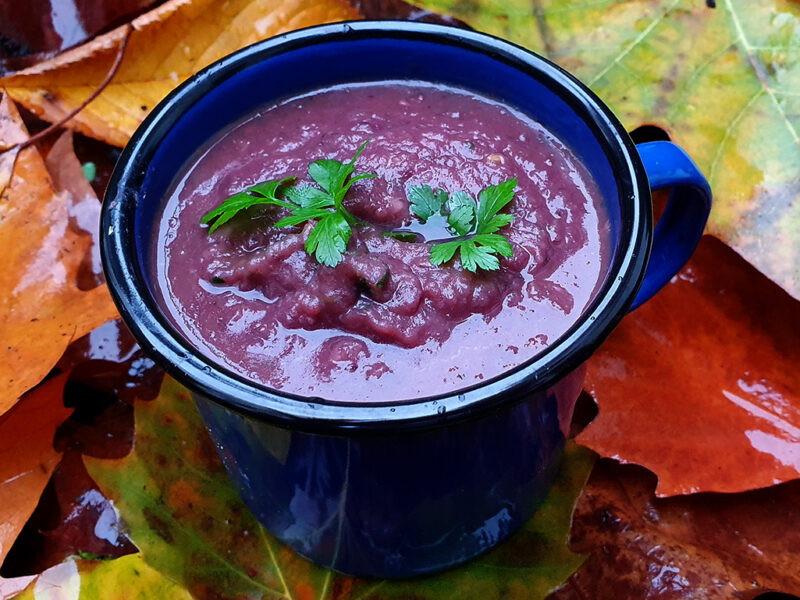 Sweet potato, red cabbage and bean soup