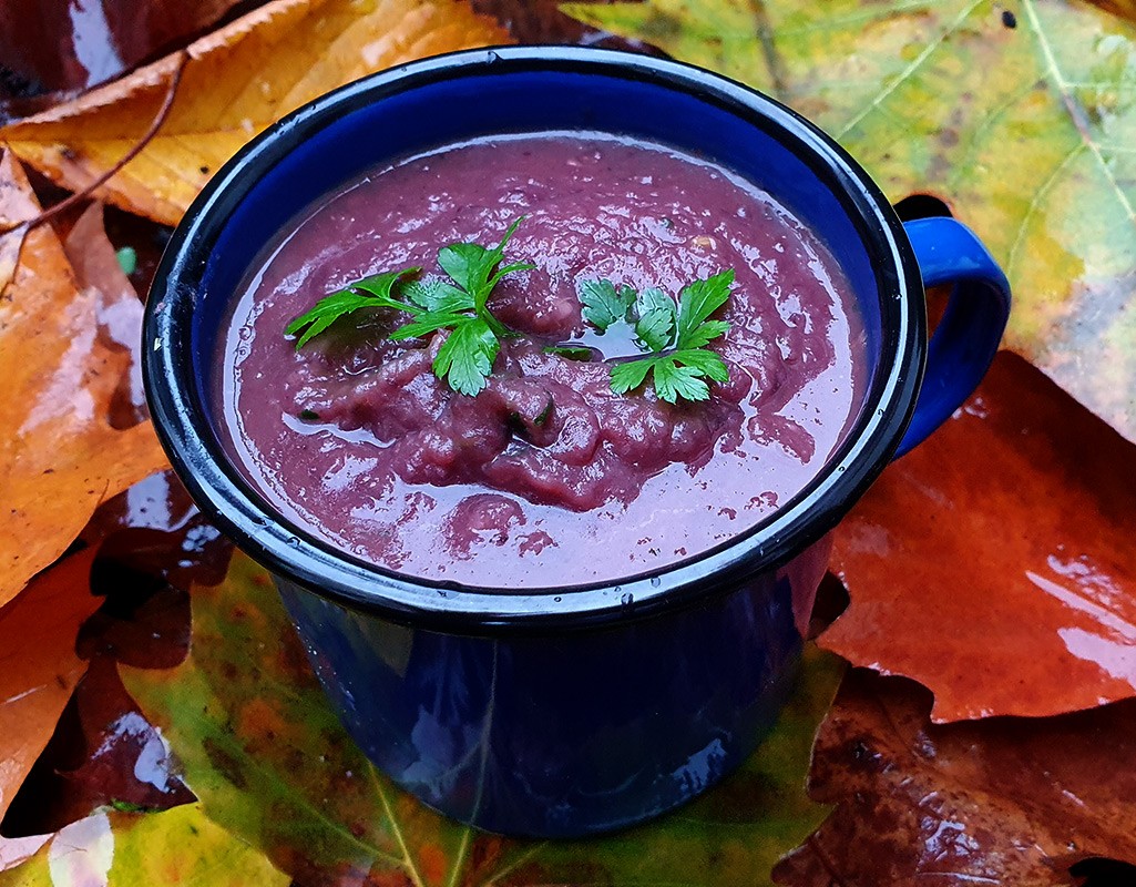 Sweet potato, red cabbage and bean soup