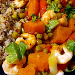 Baked sweet potato with prawns