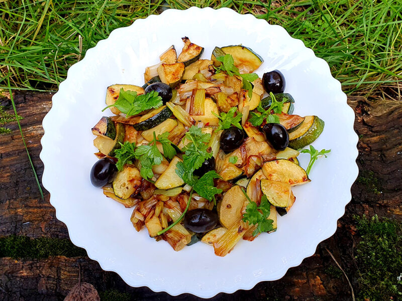 Sauteed balsamic courgette with spring onion