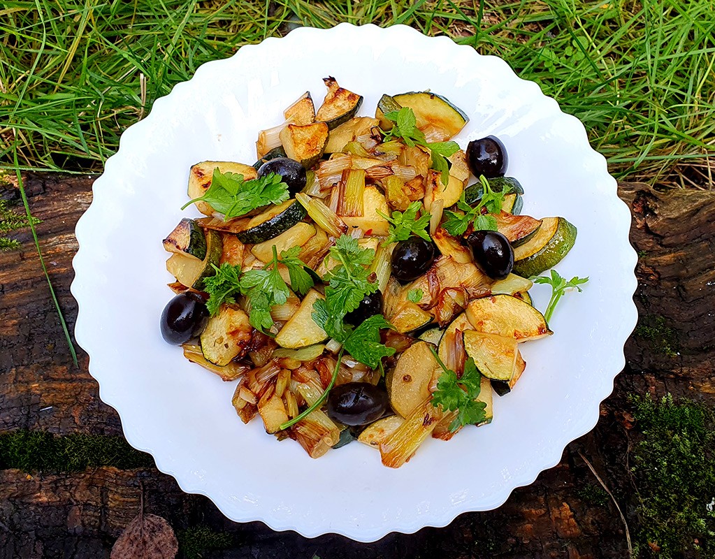 Sauteed balsamic courgette with spring onion