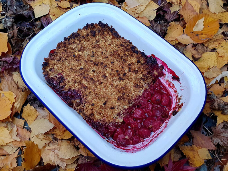 Sour cherry and almond crumble