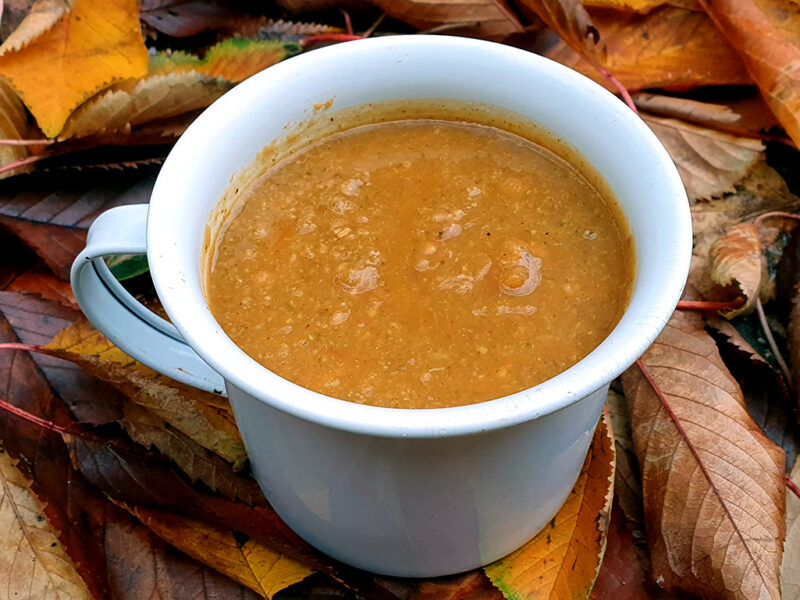 Spiced butternut squash, broccoli and chickpea soup