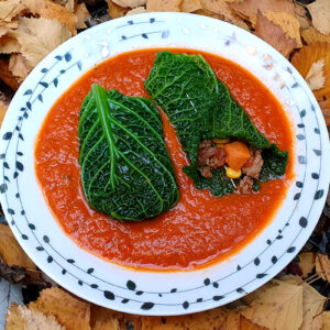 Stuffed cabbage in sweet potato sauce