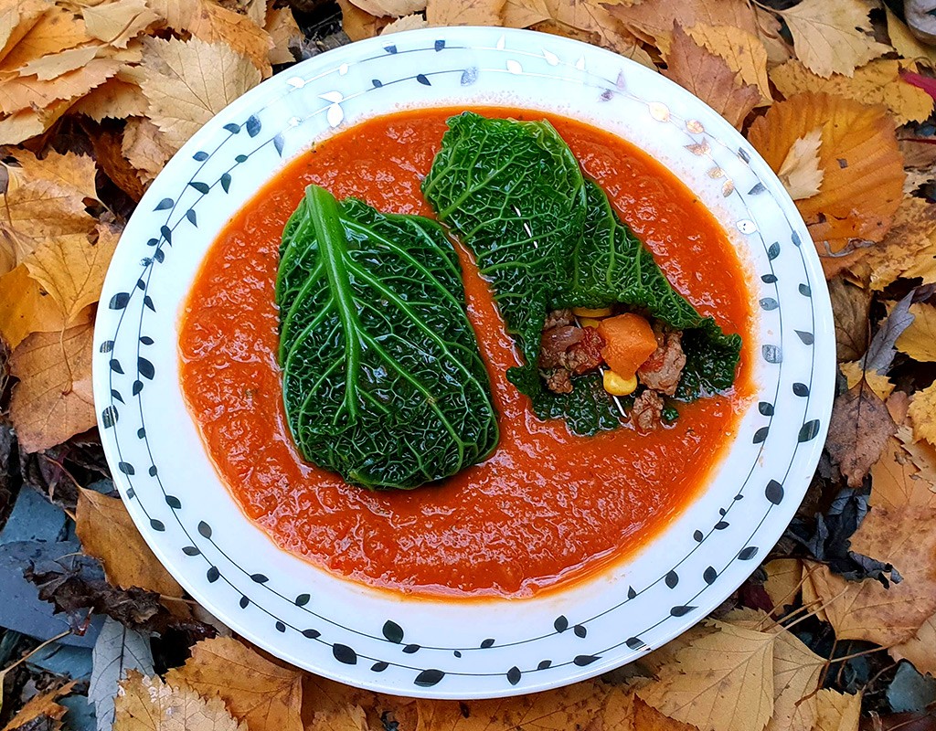 Stuffed cabbage in sweet potato sauce