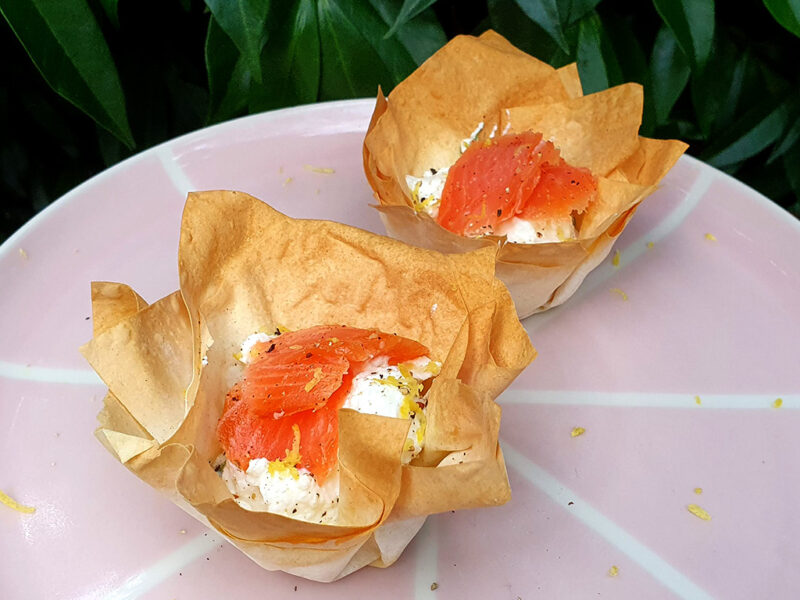 Zesty smoked salmon filo tarts