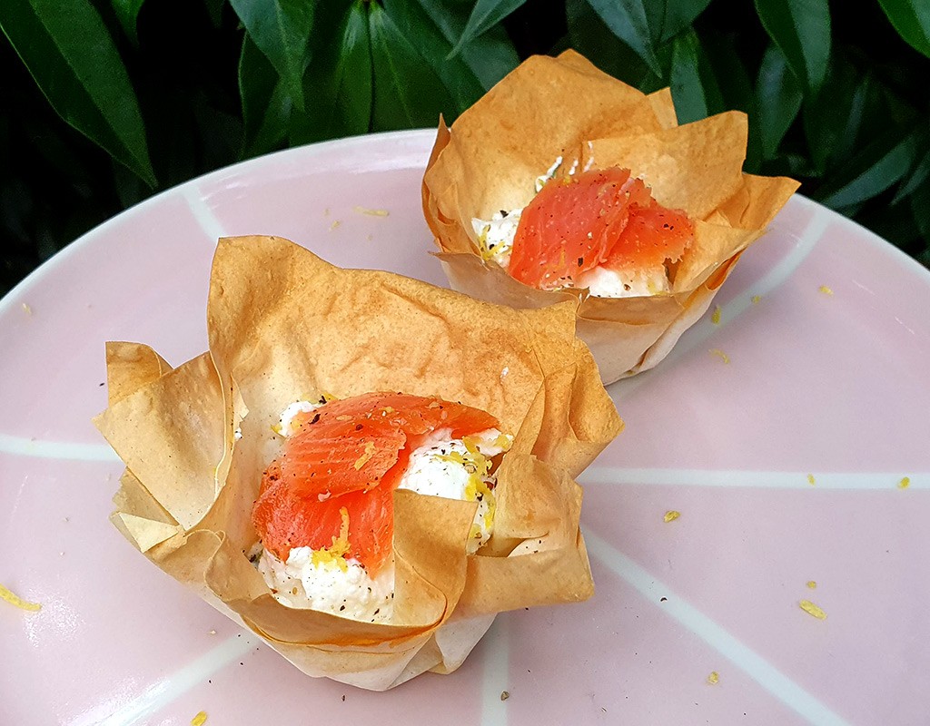 Zesty smoked salmon filo tarts