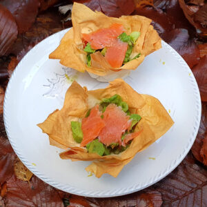 Avocado and smoked salmon filo tarts