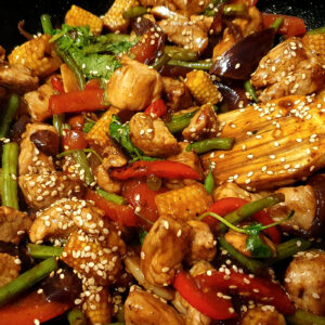 Hoisin pork and vegetables stir-fry