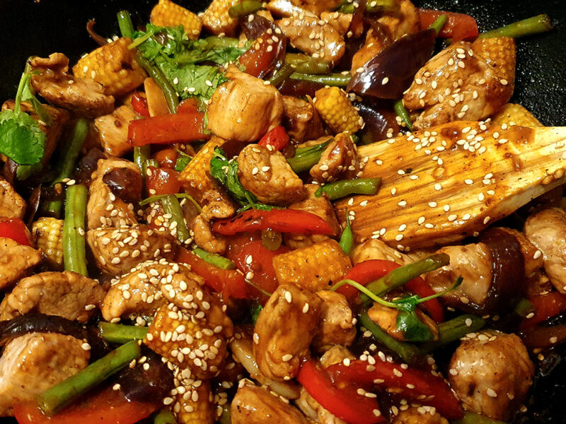 Hoisin pork and vegetables stir-fry