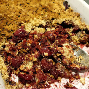 Sour cherry and walnut crumble