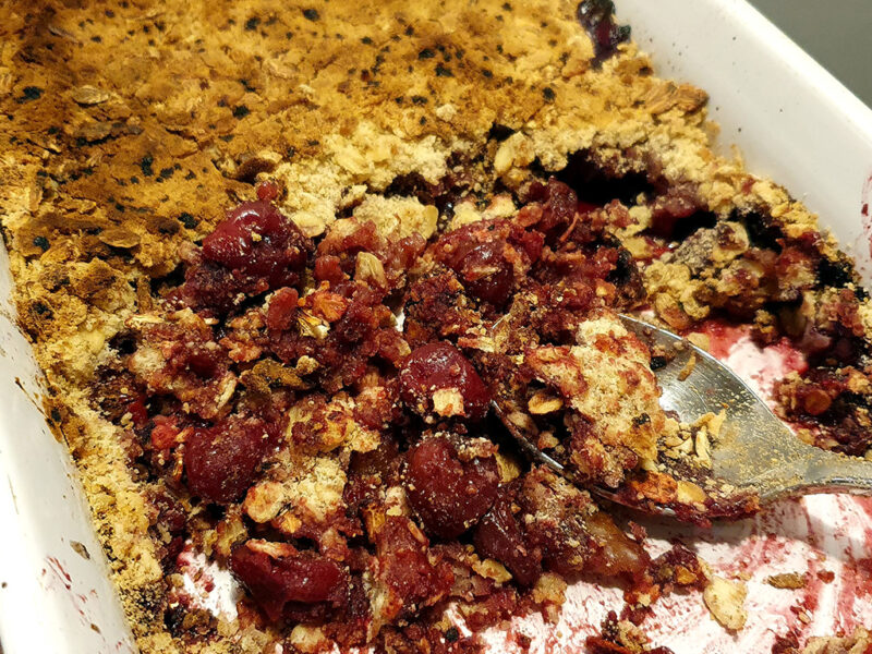 Sour cherry and walnut crumble