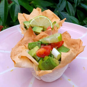 Avocado and tomato filo tarts