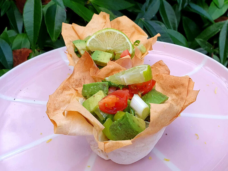 Avocado and tomato filo tarts