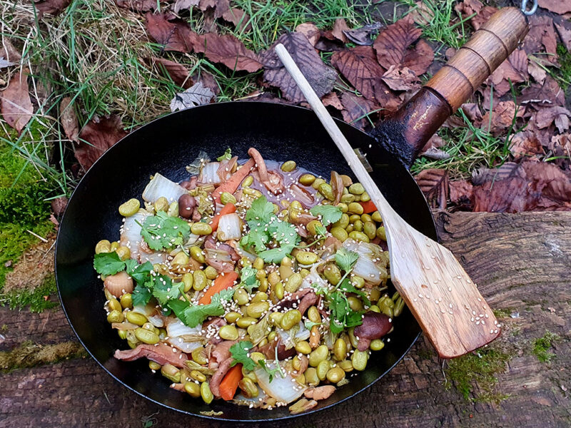 Cabbage, edamame and shiitake stir-fry