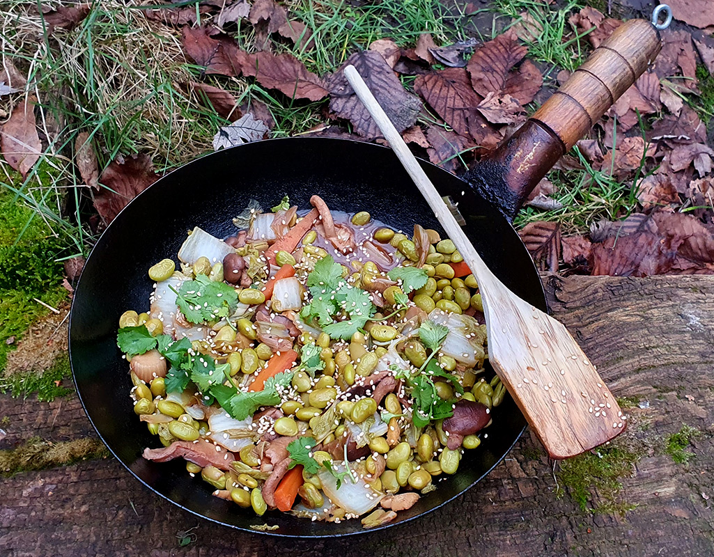 Cabbage, edamame and shiitake stir-fry