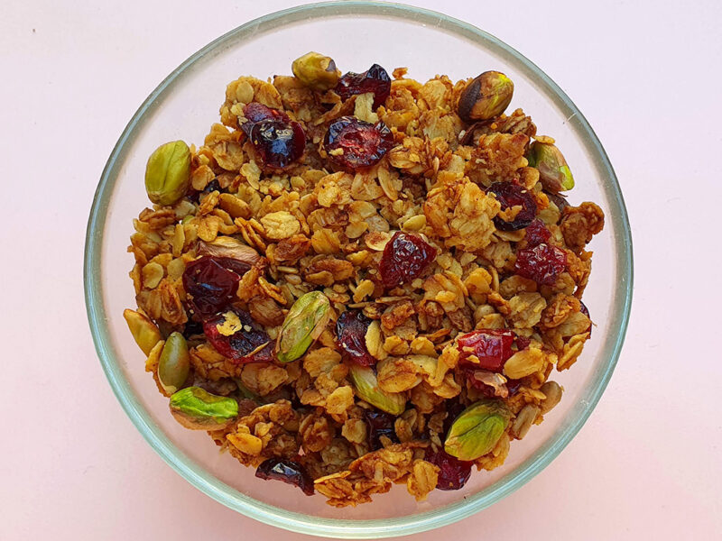 Granola with cranberries and pistachios