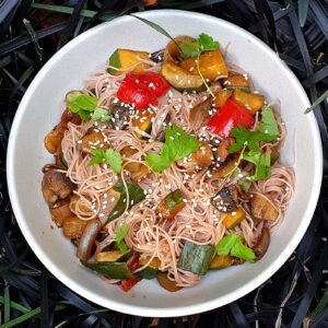 Miso mushroom and courgette noodles