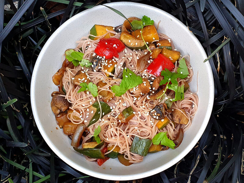 Miso mushroom and courgette noodles