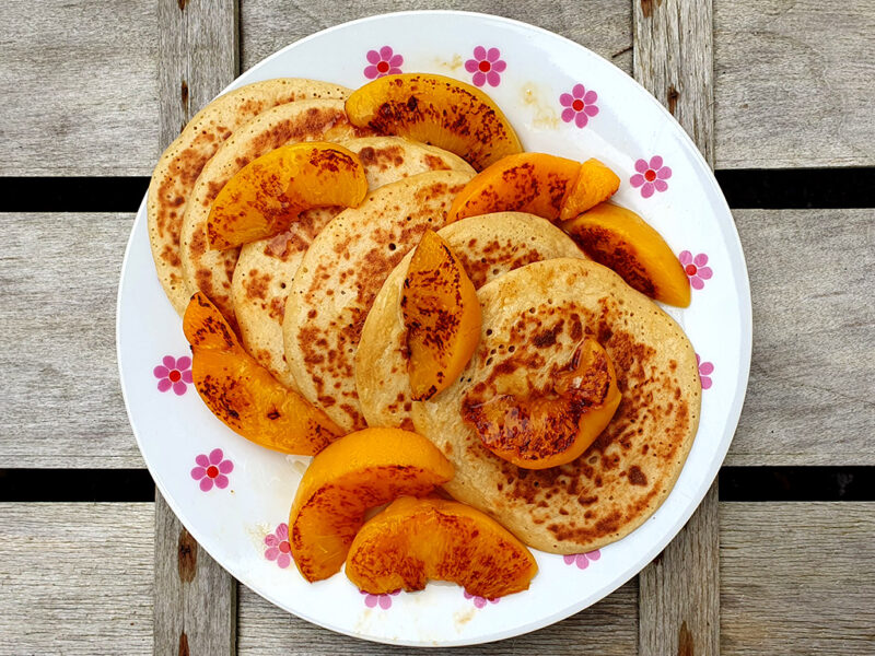 Peach and almond pancakes