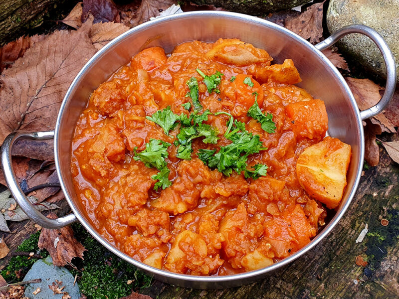 Potato, parsnip and red lentil curry