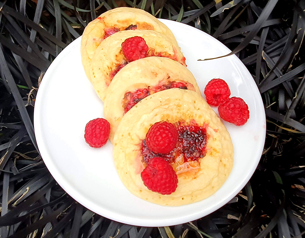 Raspberry and lemon pancakes