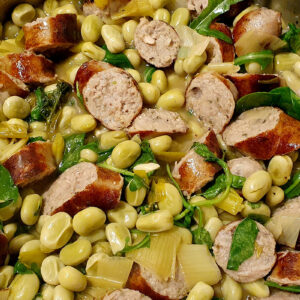 Sausage and broad beans pot