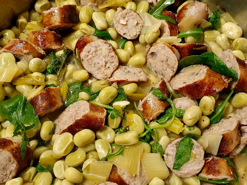 Sausage and broad beans pot