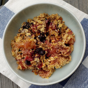 Apple and blueberry crumble with walnuts and oats