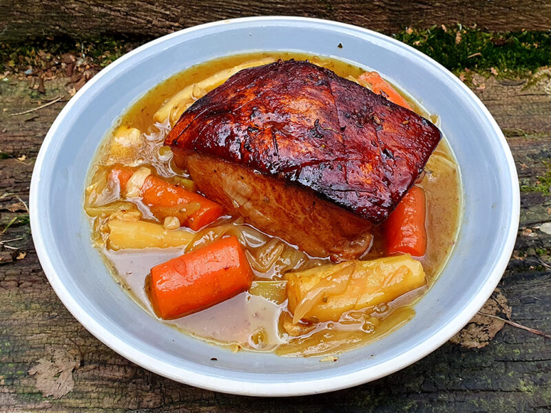 Slow-roasted pork loin in Sherry