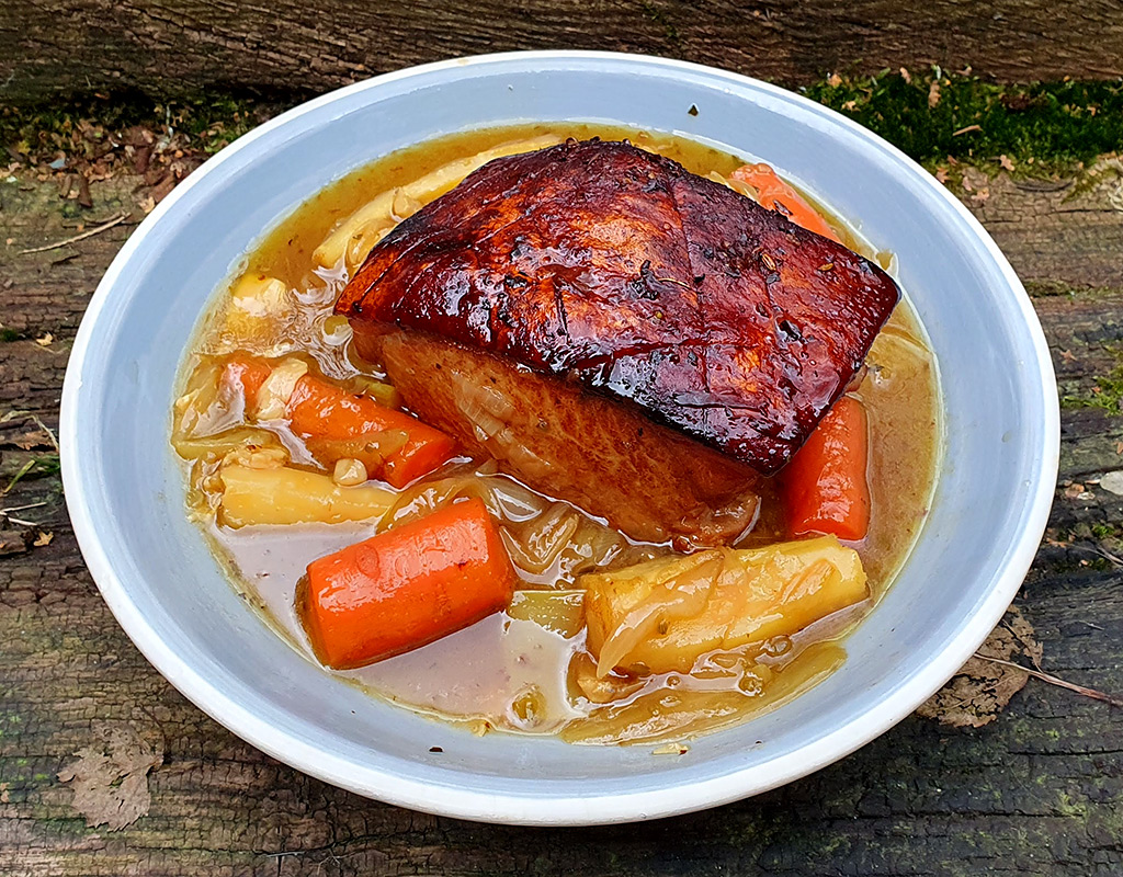 Slow-roasted pork loin in Sherry