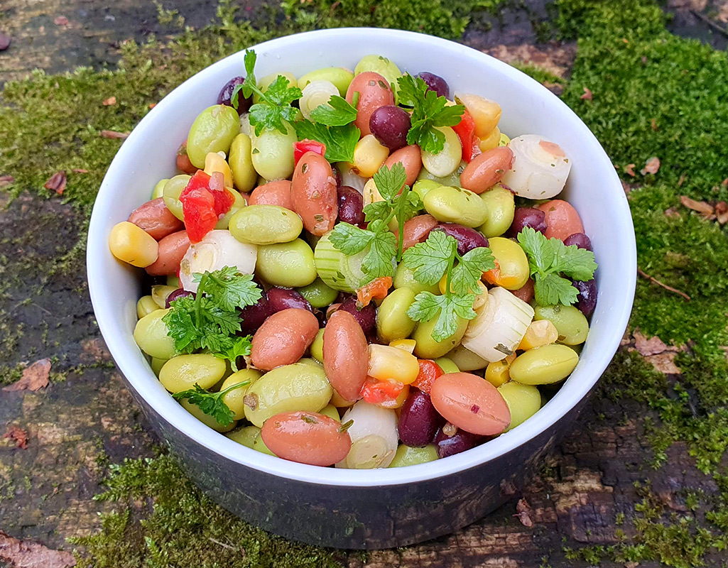 Three beans and corn salad