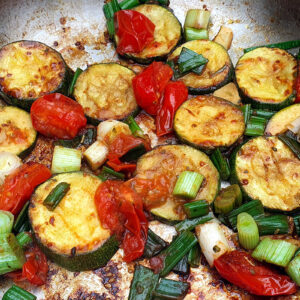 Pan-fried balsamic courgette and tomato