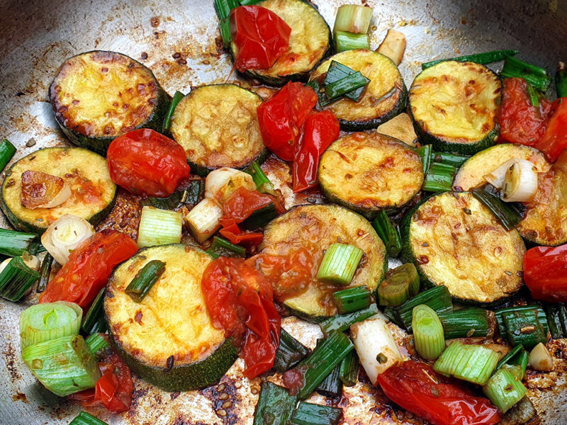 Pan-fried balsamic courgette and tomato