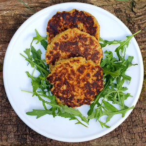 Potato cakes with roasted vegetables