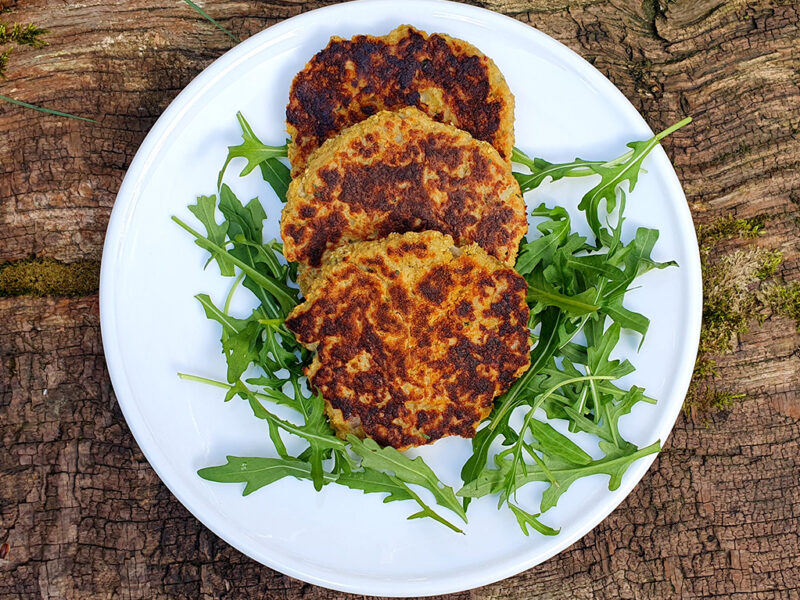 Potato cakes with roasted vegetables