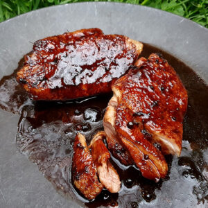 Prune glazed duck breast