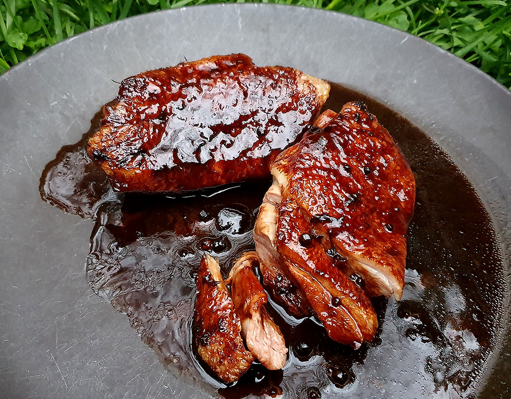 Prune glazed duck breast