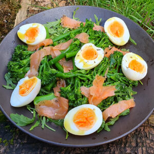 Tenderstem broccoli with egg and smoked salmon