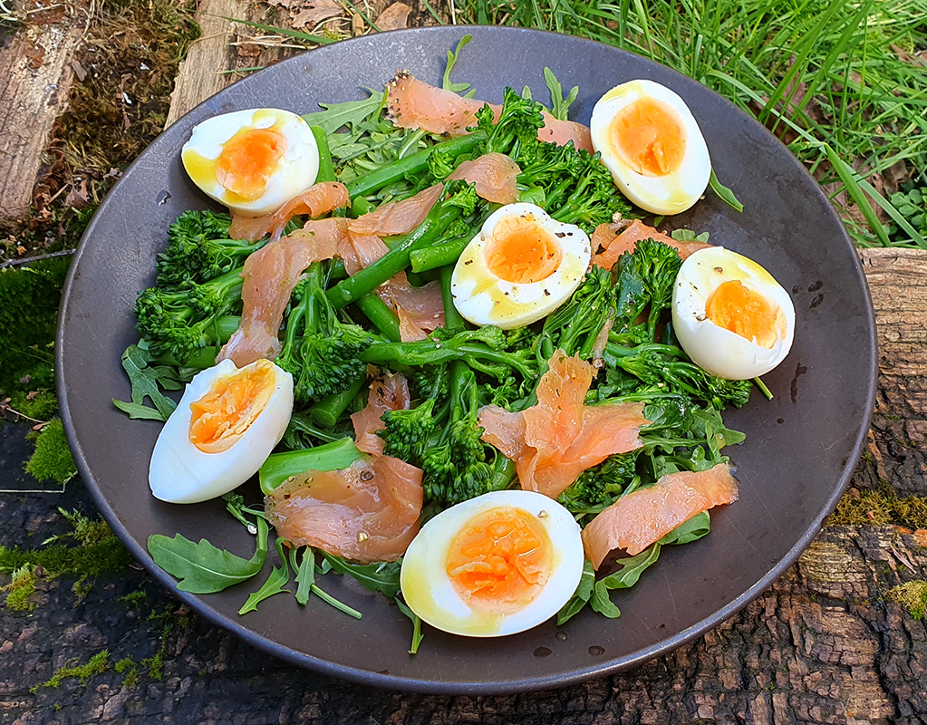 Tenderstem broccoli with egg and smoked salmon