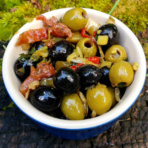 Marinated mixed olives with sundried tomatoes