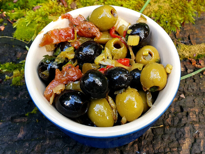 Marinated mixed olives with sundried tomatoes