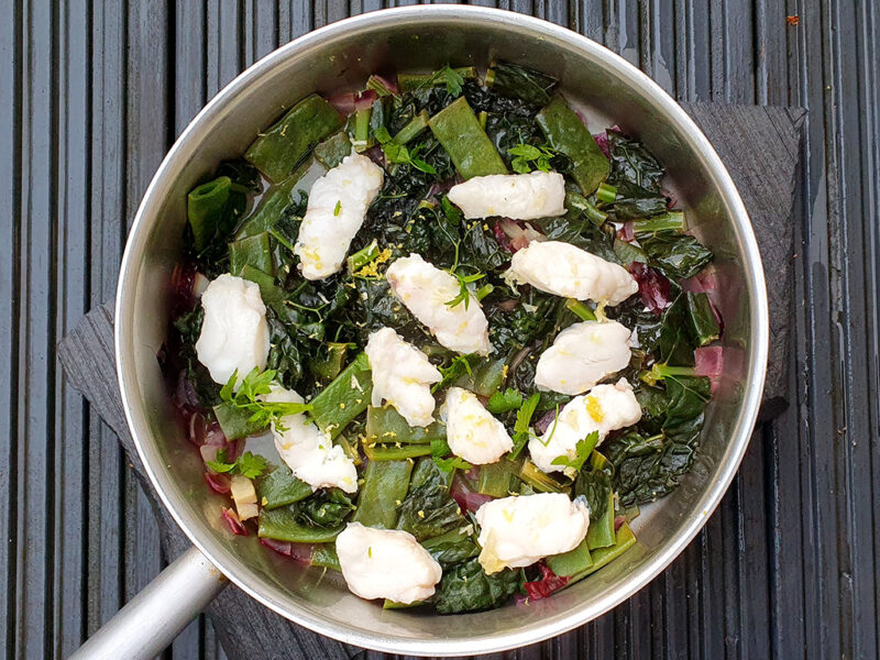 Sauteed monkfish with greens