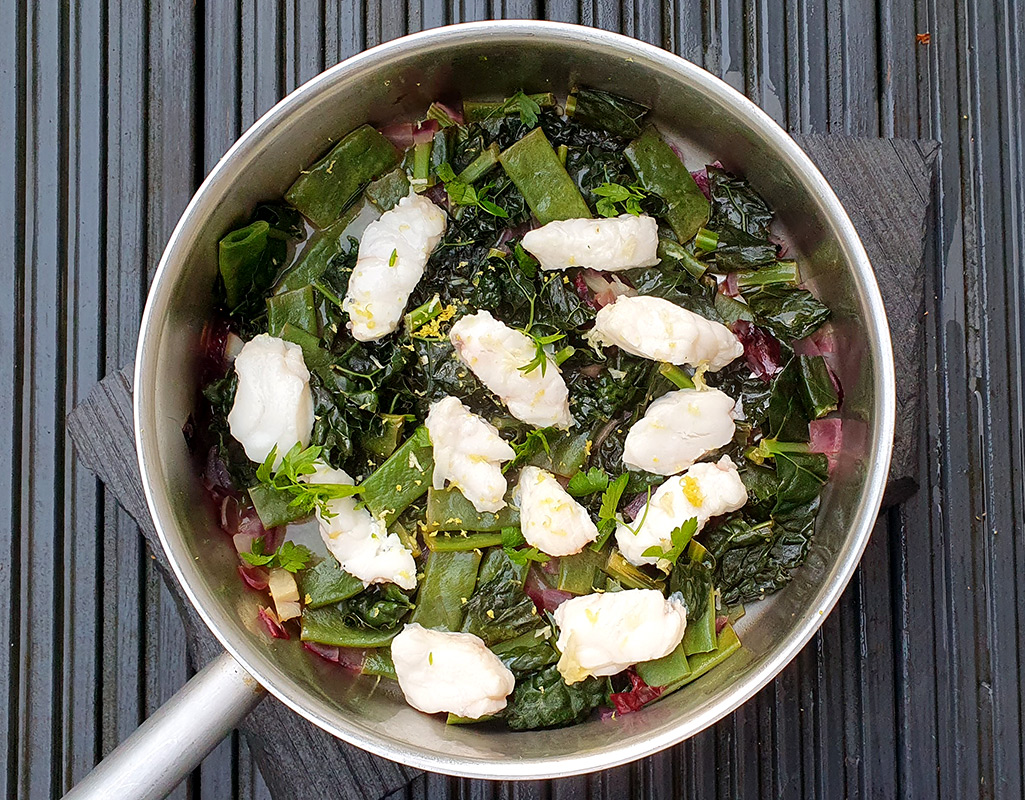 Sauteed monkfish with greens